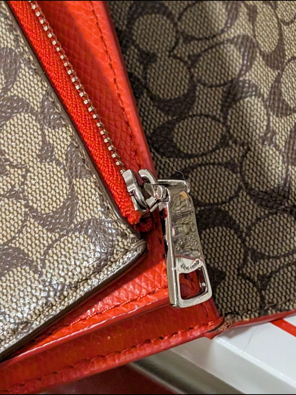COACH Orange Leather Continental Wallet - Signature Logo
